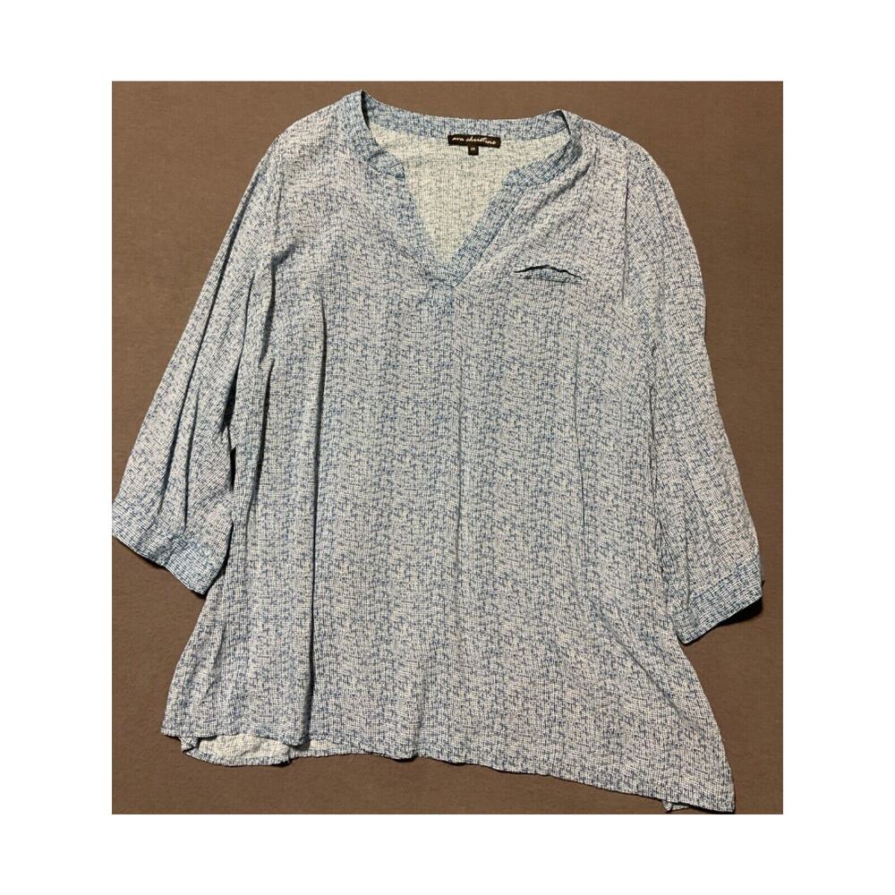 Ava Christine 2X Blue Print Blouse Rayon Lightweight‎ Women’s Plus